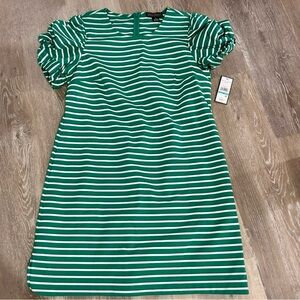 Jessica Howard Green White Striped Puff Sleeve Dress Size 16 | Classic Fit | NWT